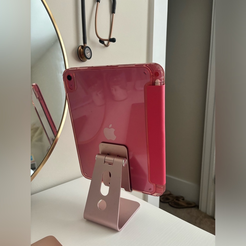 SOLD Pink iPad + case + adjustable stand barely used in Perfect Condition!